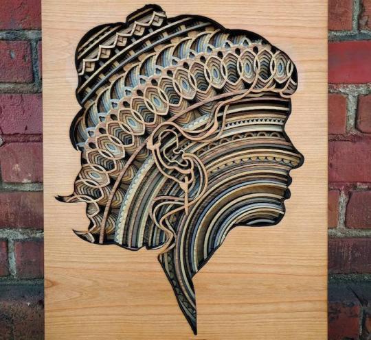 Декоративное панно – скульптура из фанеры «Женская голова»  