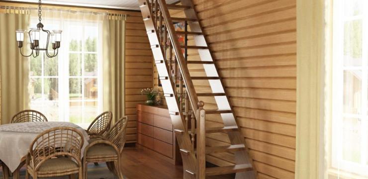 Шикарная маршевая лестница – оптимальный вариант для просторного помещения 