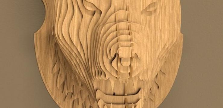 Объемная фигура из дерева Голова Тигра